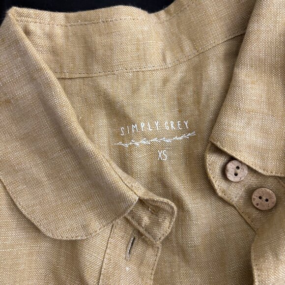 NWOT Linen Peter Pan Collared Short Sleeve Shirt - Size XS, Yellow - Picture 2 of 6